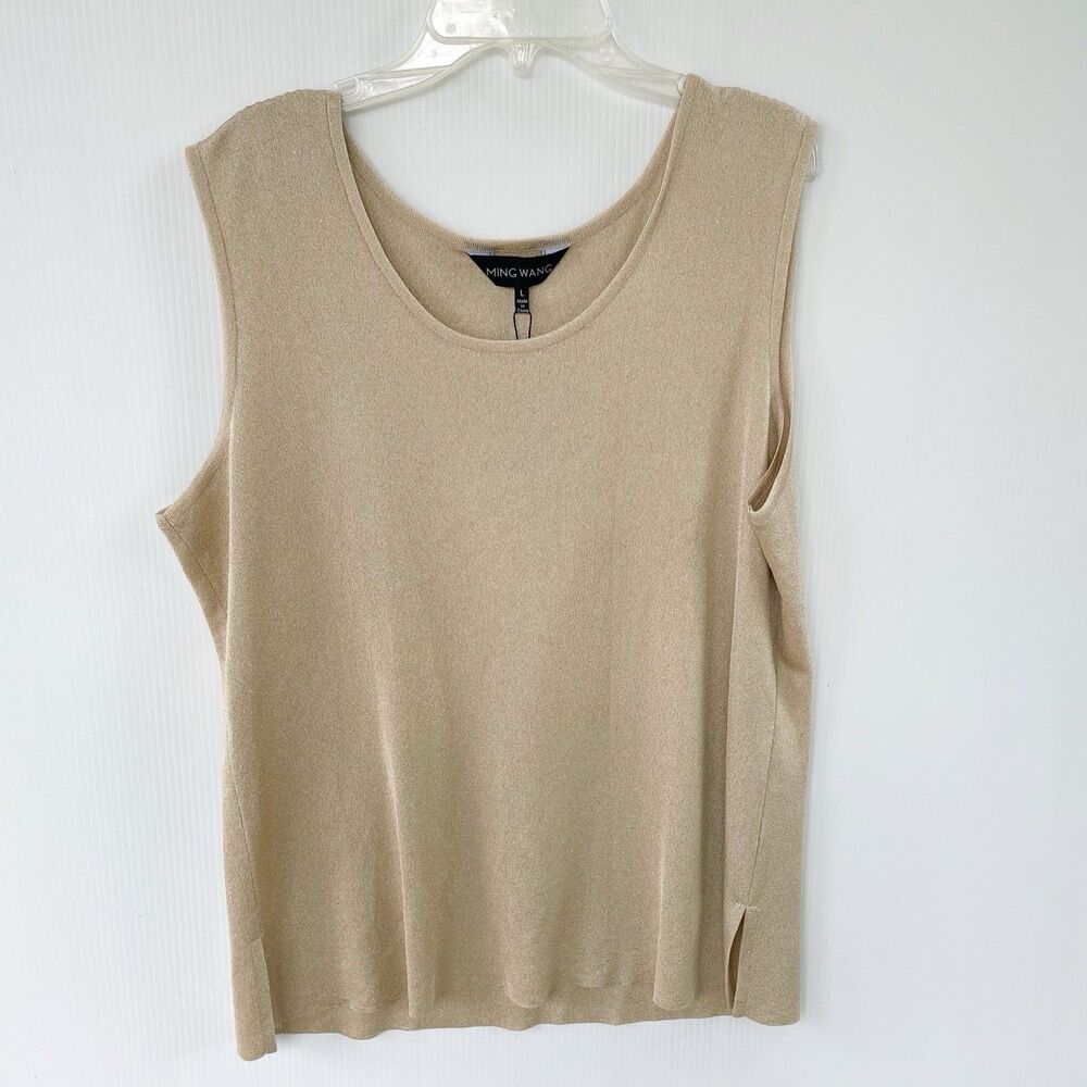 Ming Wang Size L Gold Sleeveless Tank Top Knit Shell Office NEW NWT